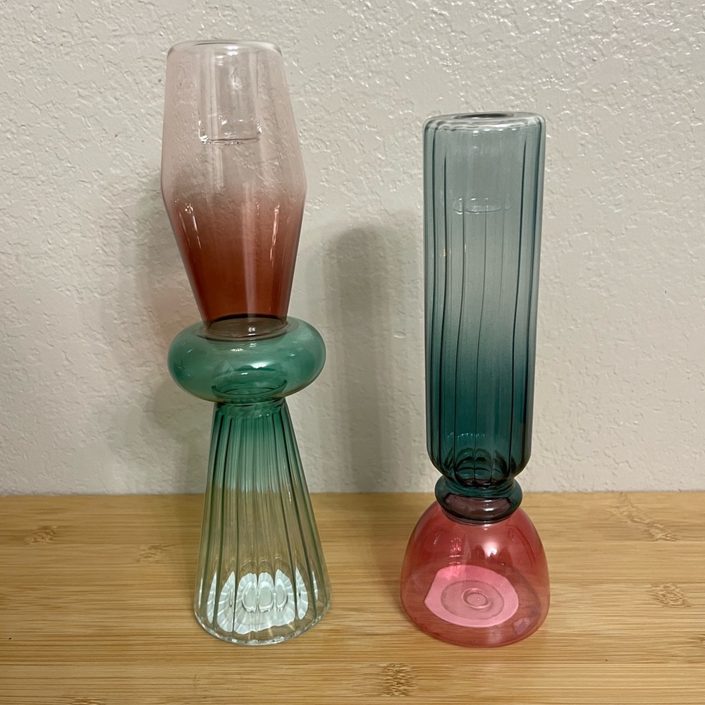 ANTHROPOLOGIE 2 glass candle holders